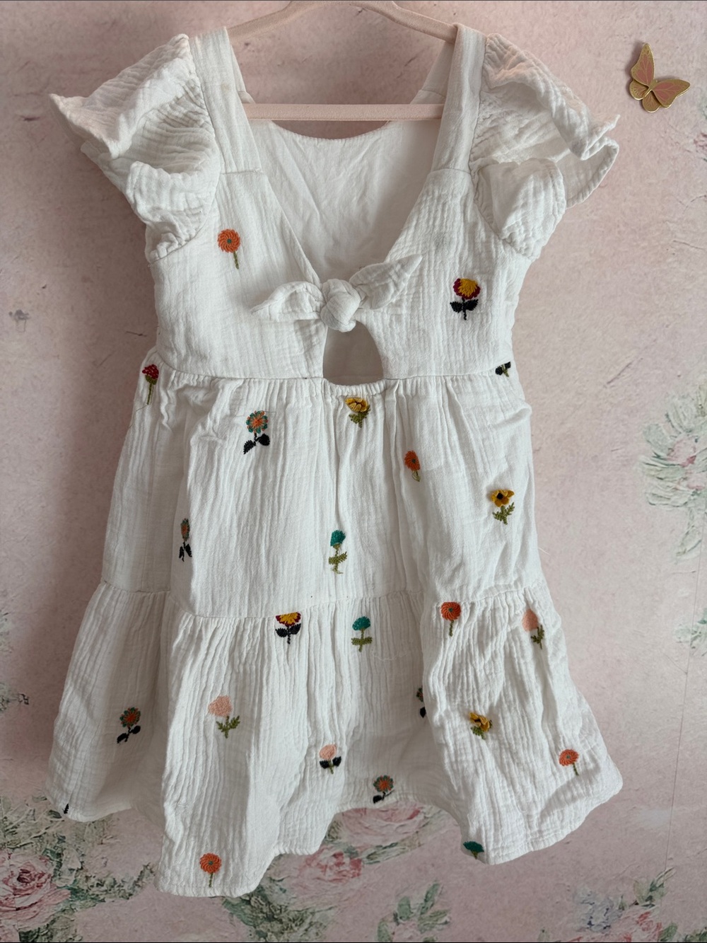 Zara Girls Floral Embroidered Dress White & Multicolor Girls 6 - Picture 2 of 6